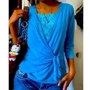 🦋 Aqua Blue Y2K Rhinestone Top